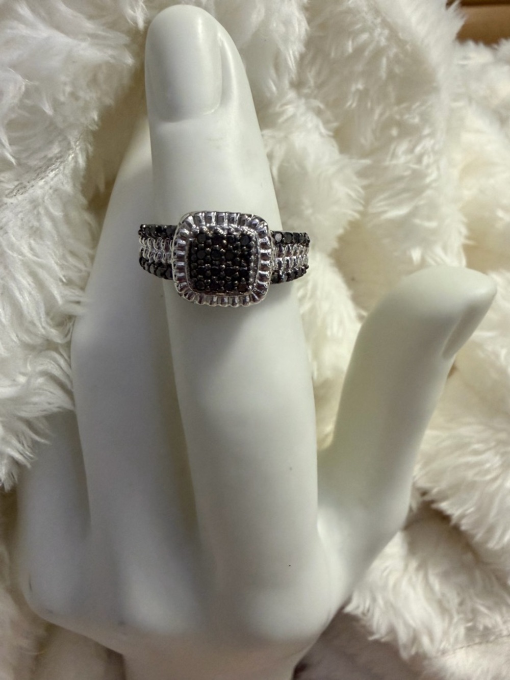 Genuine Black Diamond and Sterling Silver Ring Size 7